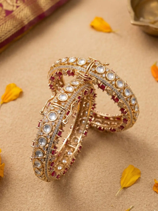Designer Luxury Ruby Stones & Kundan Bangles Set For Women | Wedding Bridal & Party Wear