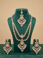Luxurious Long Layered Polki Kundan Necklace Earring Set With Tikka  | Wedding And Bridal Jewellery