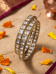 Antique Victorian Finish Sleek Square Shape Polki Bangles For Women | Festive Wear