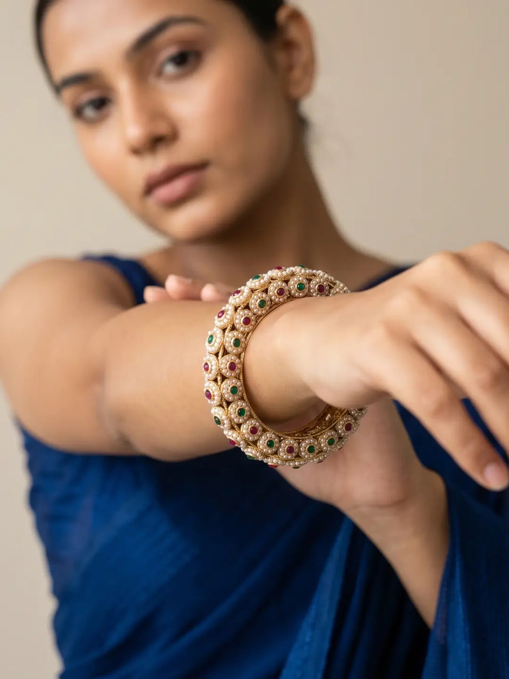 Traditional Gold Plated Muti Colour Pearl Kada Bangles For Women | Wedding, Bridal & Festive Bangles