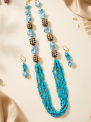 Pair of drop earrings with coordinated turquoise and blue beads, shown as the matching piece of the multi-strand necklace set