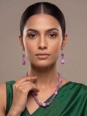 women wearing an Handcrafted Amethyst Multi Strand Beaded Necklace Set | Purple Beads Necklace 