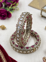 Designer Antique Victorian Polki Kundan Kada Bangles With Ruby Stones | Wedding & Bridal Bangles