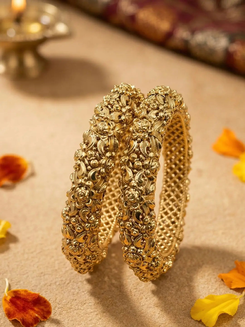Traditional Gold Plated Unique Golden floral Nakshi Bangles For Women | Antique Bangles