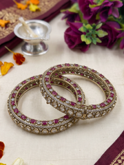 Designer Antique Victorian Polki Kundan Kada Bangles With Ruby and CZ Stones | Wedding & Bridal Bangles