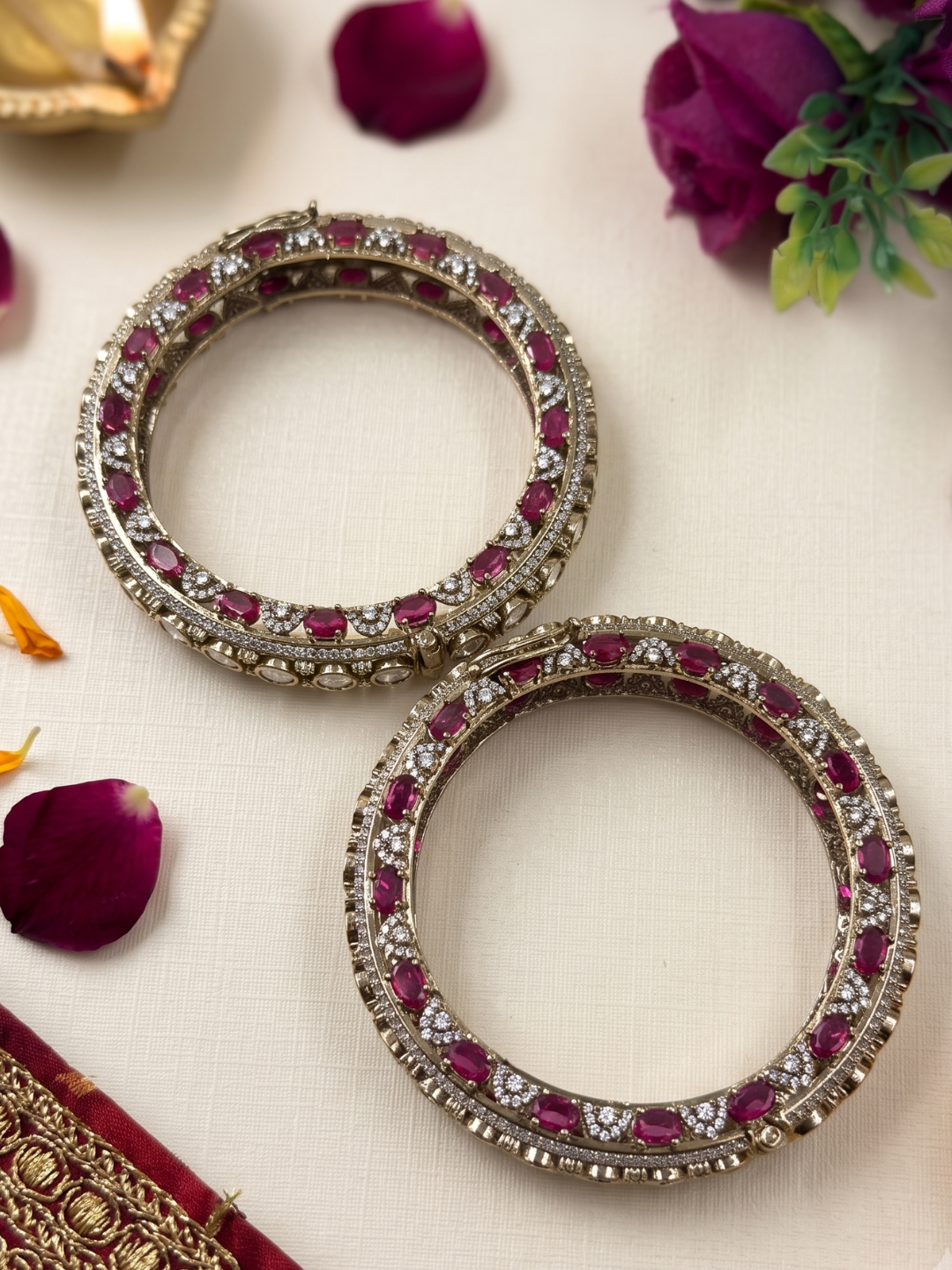 Designer Antique Victorian Polki Kundan Kada Bangles With Ruby Stones | Wedding & Bridal Bangles