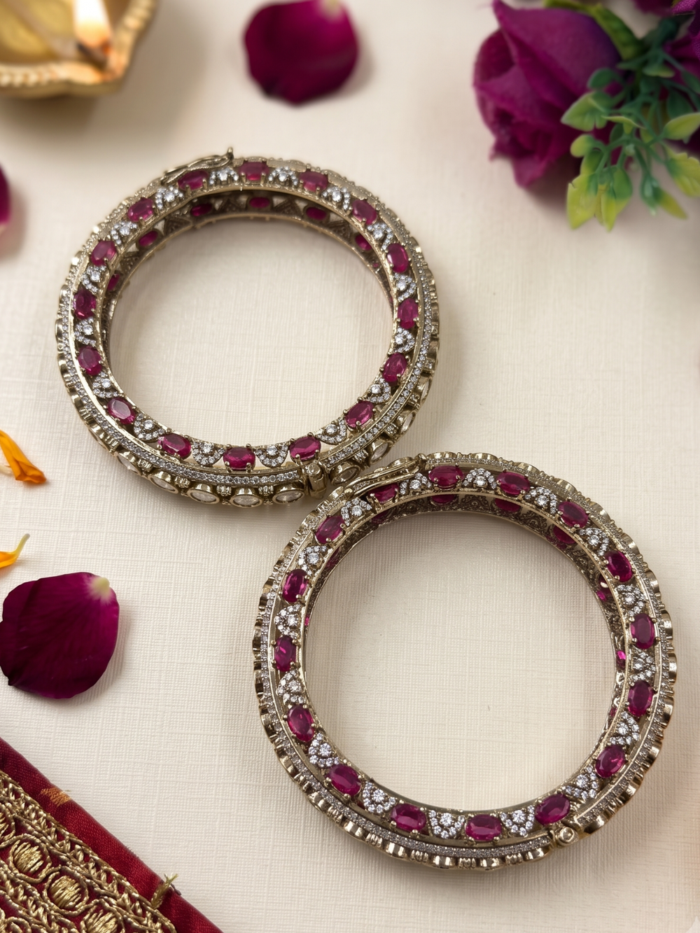 Designer Antique Victorian Polki Kundan Kada Bangles With Ruby Stones | Wedding & Bridal Bangles