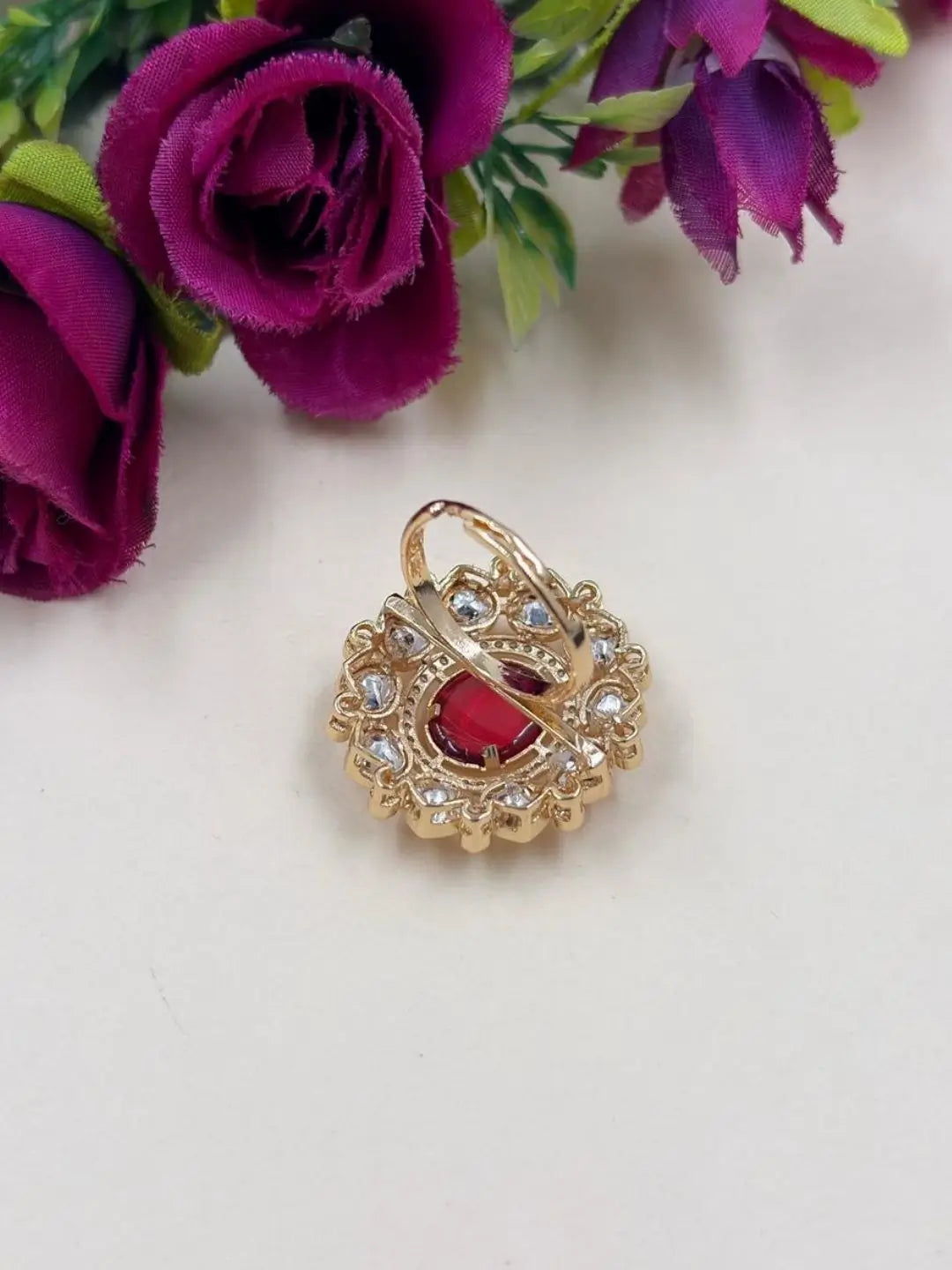 Elegant Gold Plated Floral Design Statement Kundan Ring For Women | Wedding & Festive Wear