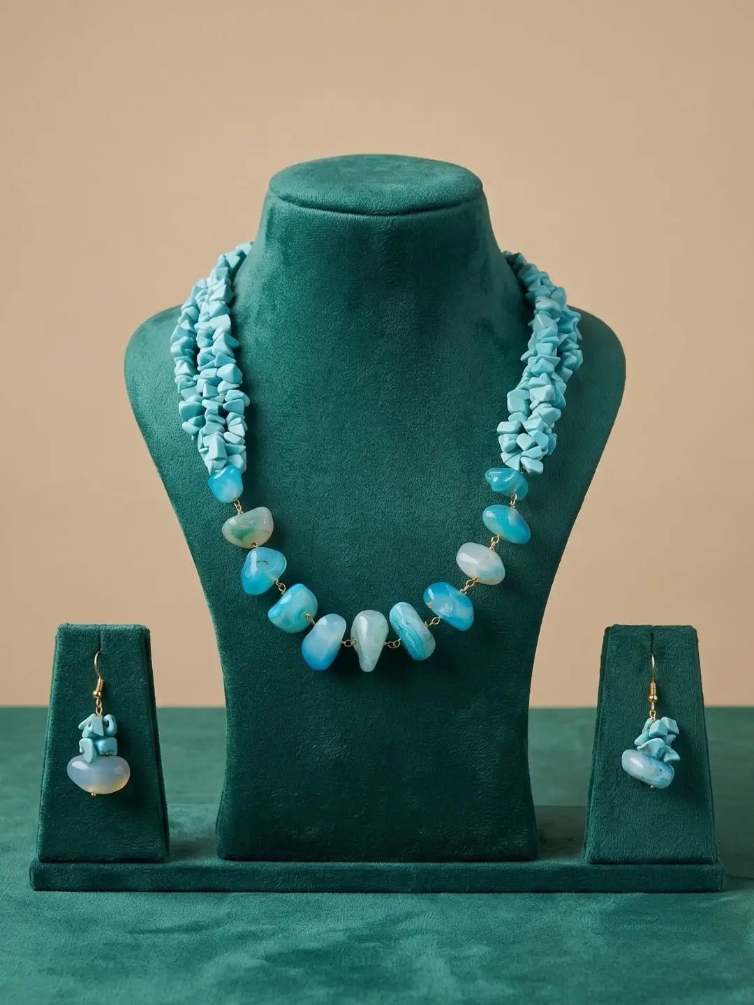Handcrafted Natural Blue Agate & Turquoise Necklace Set | Statement Blue Beads Jewelry For Women
