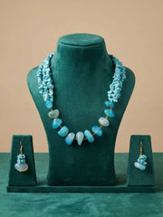 Handcrafted Natural Blue Agate & Turquoise Necklace Set | Statement Blue Beads Jewelry For Women