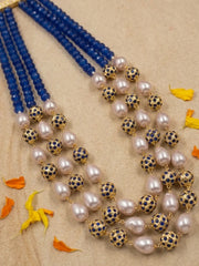 Designer Blue & Rose Pink Shell Pearls Beaded Sherwani Mala For Grooms | Men's Jewellery