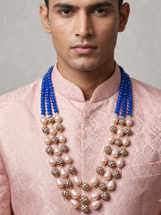 Designer Blue & Rose Pink Shell Pearls Beaded Sherwani Mala For Grooms | Men's Jewellery