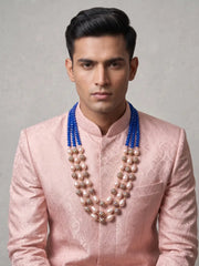 Designer Blue & Rose Pink Shell Pearls Beaded Sherwani Mala For Grooms | Men's Jewellery