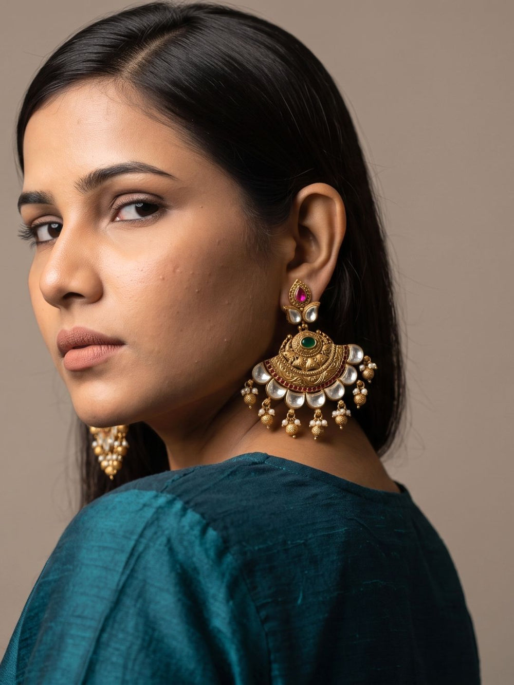 Antique Gold Plated Kundan Chandbali Earrings For Women | Wedding & Party Wear