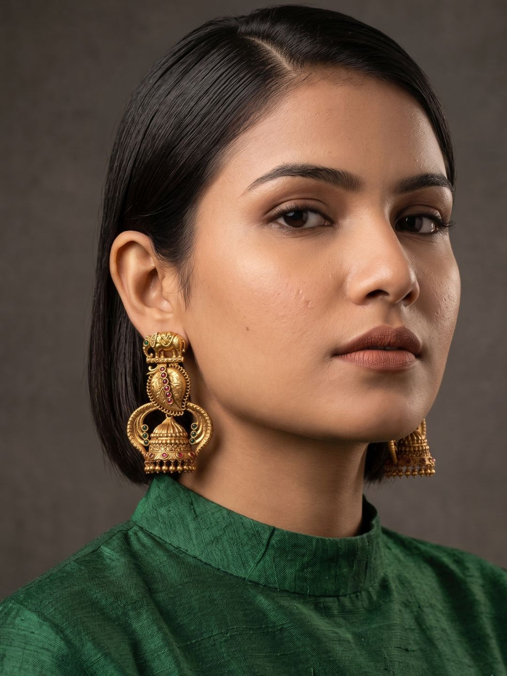 Antique Gold Temple Jhumka Earrings With Elephant Motif | Traditional Ethnic Earrings For Women