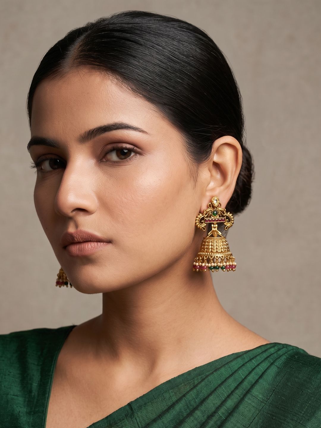 Ethnic Gold Plated Antique Gold Jhumka Earrings | Festive & Wedding Wear Earrings
