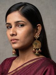 Antique Gold Plated Kundan Jhumka Earrings With Floral Design | Traditional Ethnic Earrings