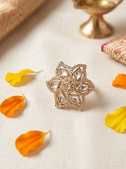 Elegant Flower Design Polki Finger Ring For Women | Ethnic Traditional & Statement