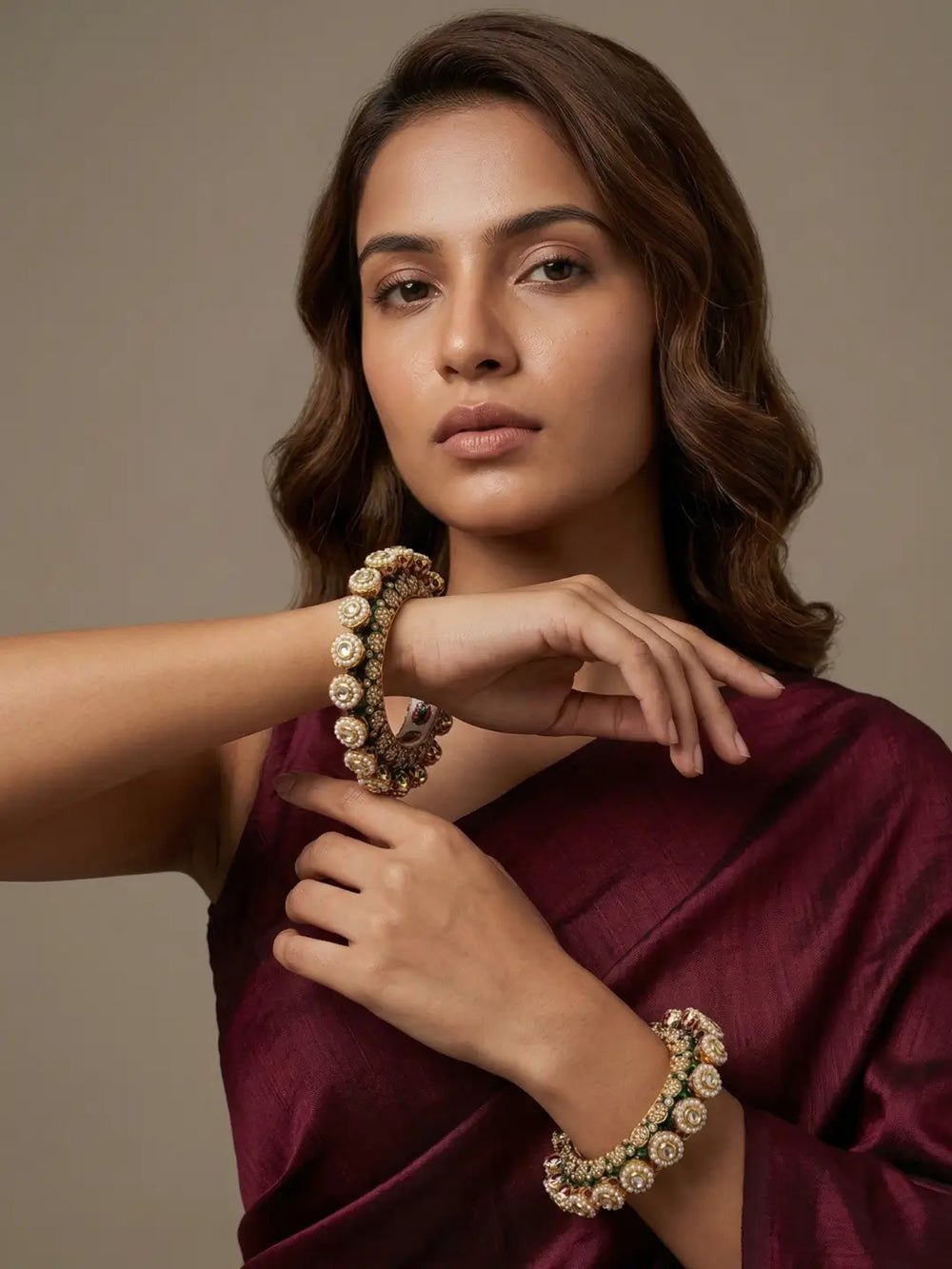 Gold Plated Green Meenakari Kundan Pearls Pacheli Kada Bangles For Women | Wedding & Bridal Wear