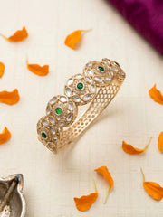 Ethnic Gold Plated Flower Design Openable green Kundan Bracelet For Women | Festive Jewellery