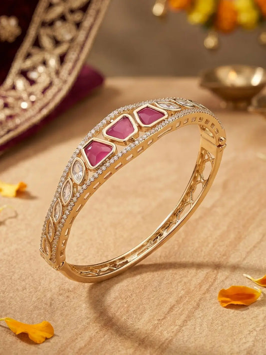 Gold Plated Elegant Sleek ruby Kundan Bracelet For Women | Ethnic & Traditional Wear