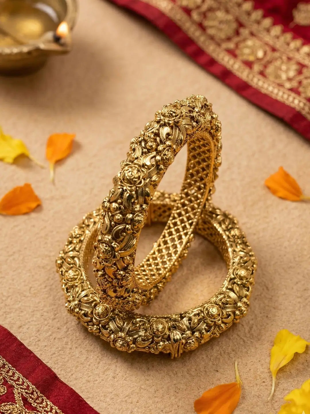 Traditional and ethnic Gold Plated Unique Golden Nakshi kada Bangles For Women | Antique Bangles