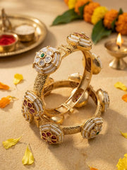 ethnic and Traditional Gold Plated Kundan Pearls Kada Bangles For Women - Wedding & Party Wear