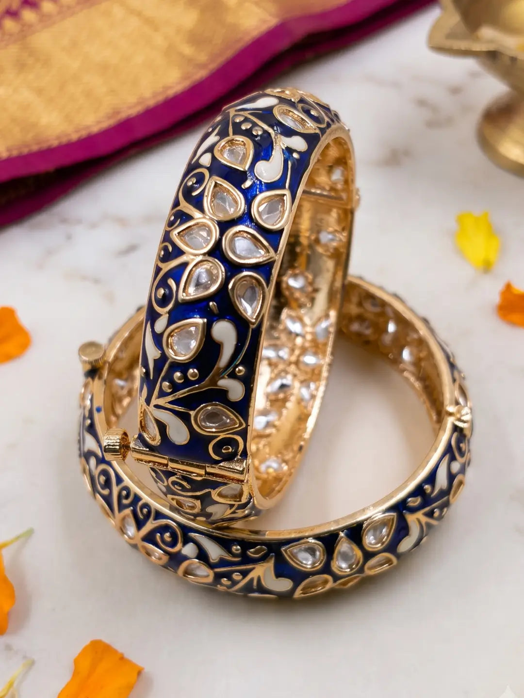 Gold Plated Blue Meenakari Kundan Bangles For Women | Ethnic &  Festive Wear