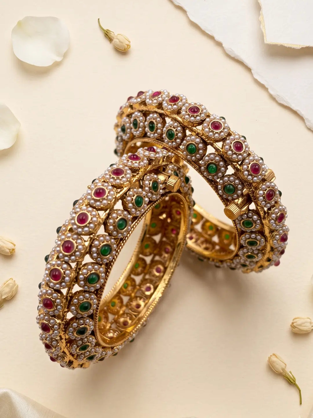 Traditional Gold Plated Muti Colour Pearl Kada Bangles For Women | Wedding, Bridal & Festive Bangles
