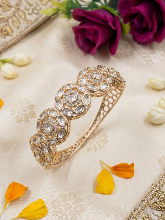 Ethnic Gold Plated Flower Design Openable Kundan Bracelet For Women | Festive Jewellery