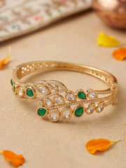 Gold Plated Ethnic Openable green Kundan Kada Bracelet | Wedding And Festive Jewellery