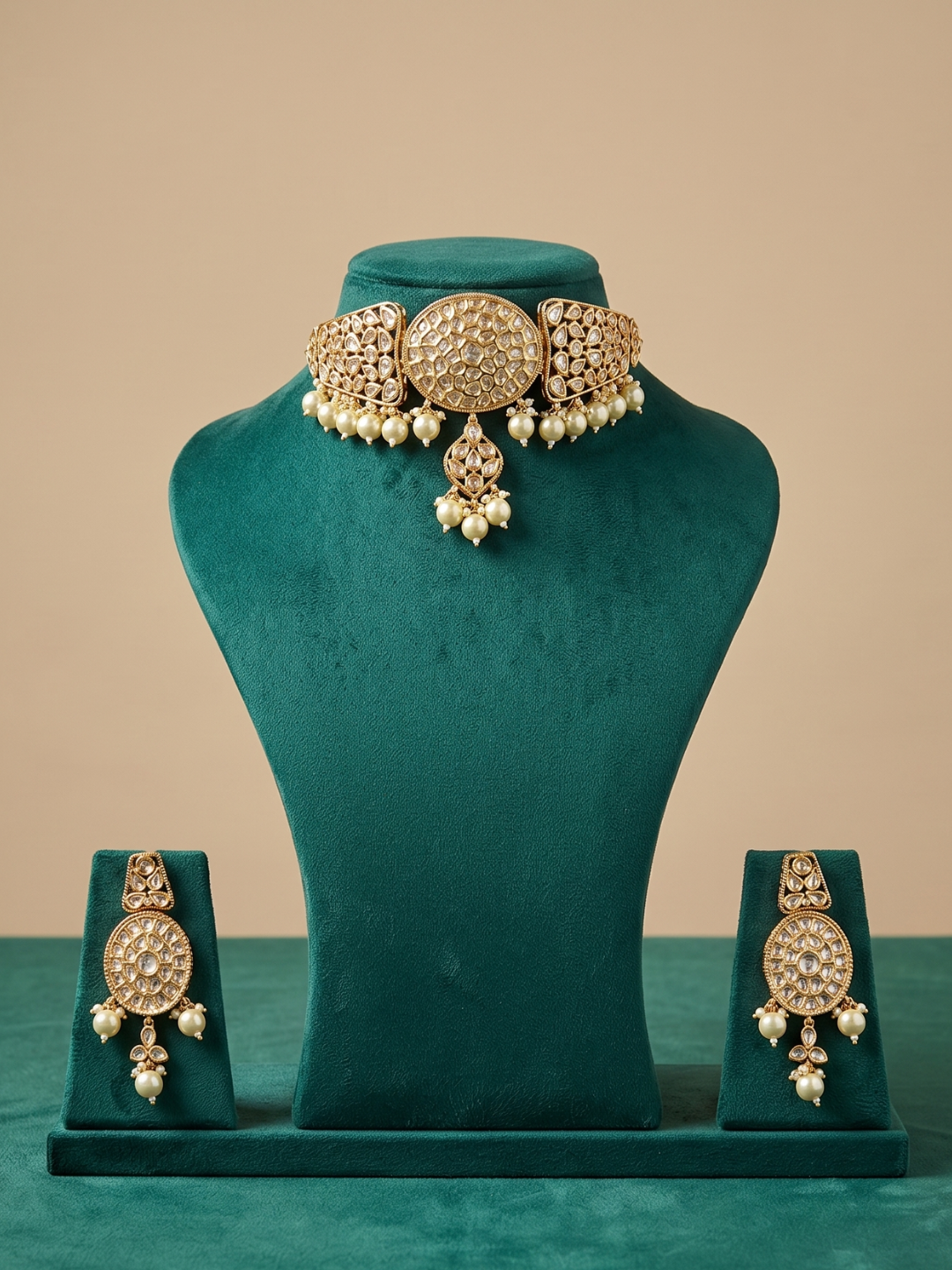 Designer Gold Plated Kundan Choker Necklace And Earring Set | Bridal & Wedding Wear