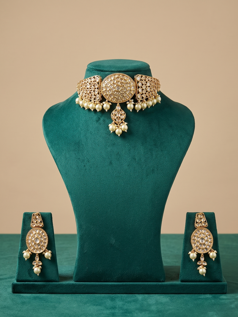 Designer Gold Plated Kundan Choker Necklace And Earring Set | Bridal & Wedding Wear