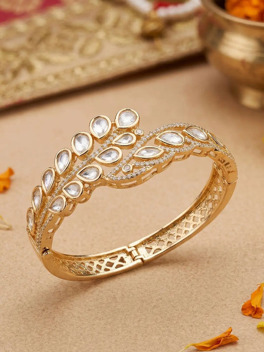 Gold Plated Ethnic Openable Kundan Kada Bracelet | Wedding And Festive Jewellery