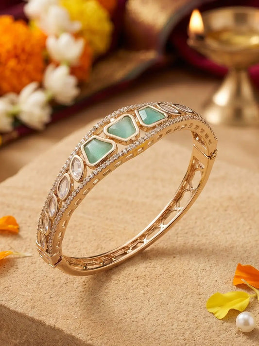 Gold Plated Elegant Sleek mint green Kundan Bracelet For Women | Ethnic & Traditional Wear
