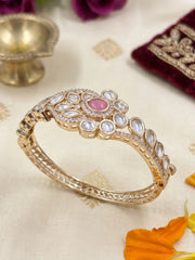 Designer Gold Plated Pink Polki Bracelet For Women | Wedding & Party Wear