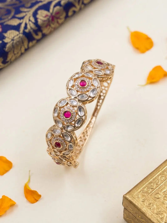 Ethnic Gold Plated Flower Design Openable Kundan Bracelet For Women | Festive Jewellery