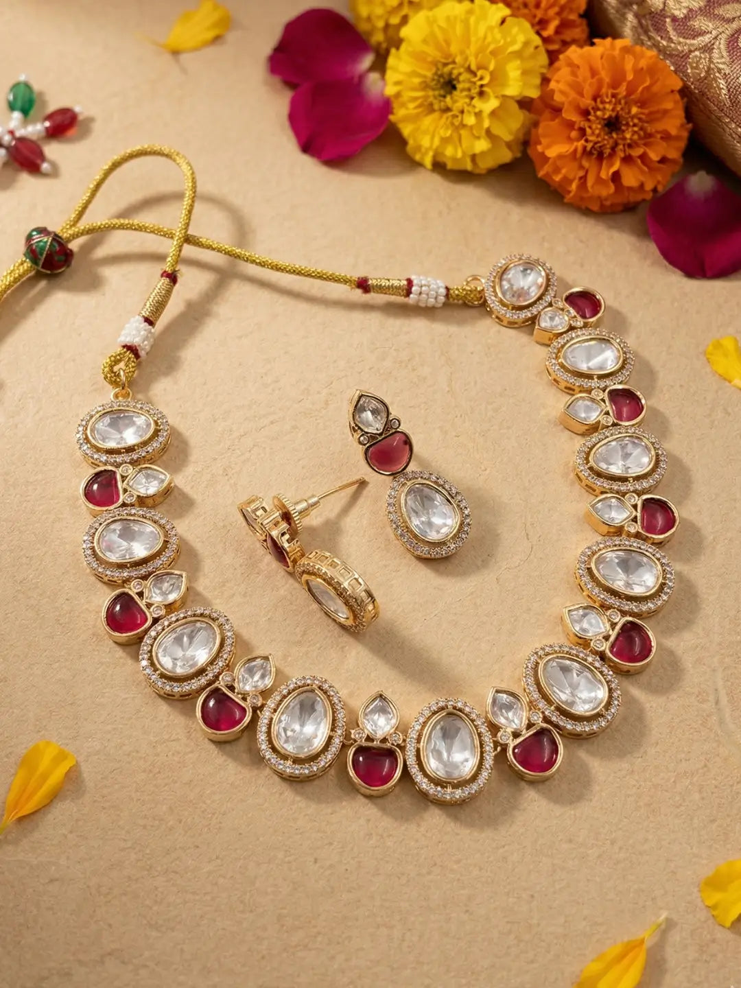 Elegant Statement ruby stones and Kundan Necklace And Earring Set | Festive And Party Wear