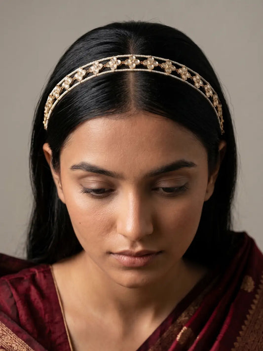 Ethnic Pearls & Polki Sleek Sheeshpatti For Women | Festive & Wedding Sheeshphool for women 