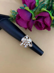 Gold Plated Triangle Shaped Kundan Ring With white Enamel | Festive & Wedding Wear