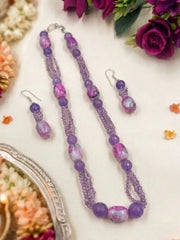 Handcrafted naturakl Amethyst Multi Strand Beaded Necklace Set with purple jade  | Purple Beads Necklace 