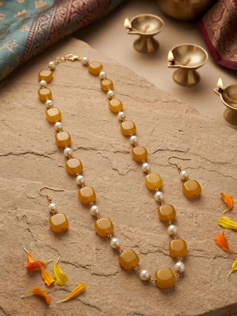 Elegant Natural orange Jade Beads And Pearls Long Beaded Necklace - Gemstone Beaded Jewelry