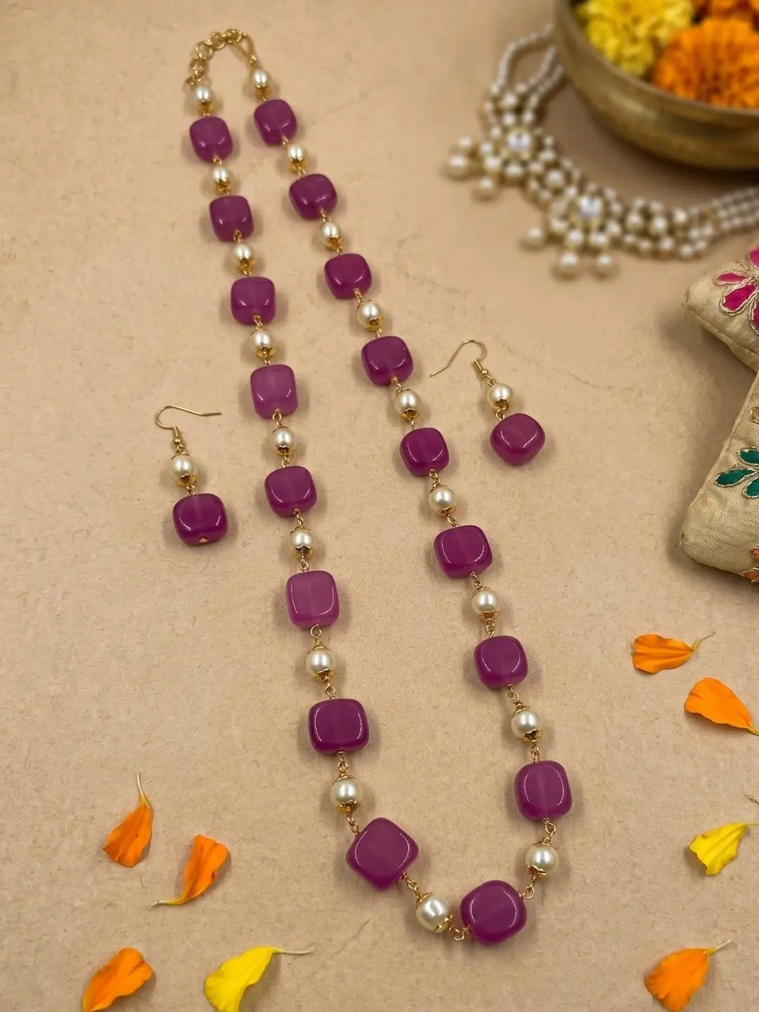 Elegant Natural pink colour Jade Beads And Pearls Long Beaded Necklace - Gemstone Beaded Jewelry