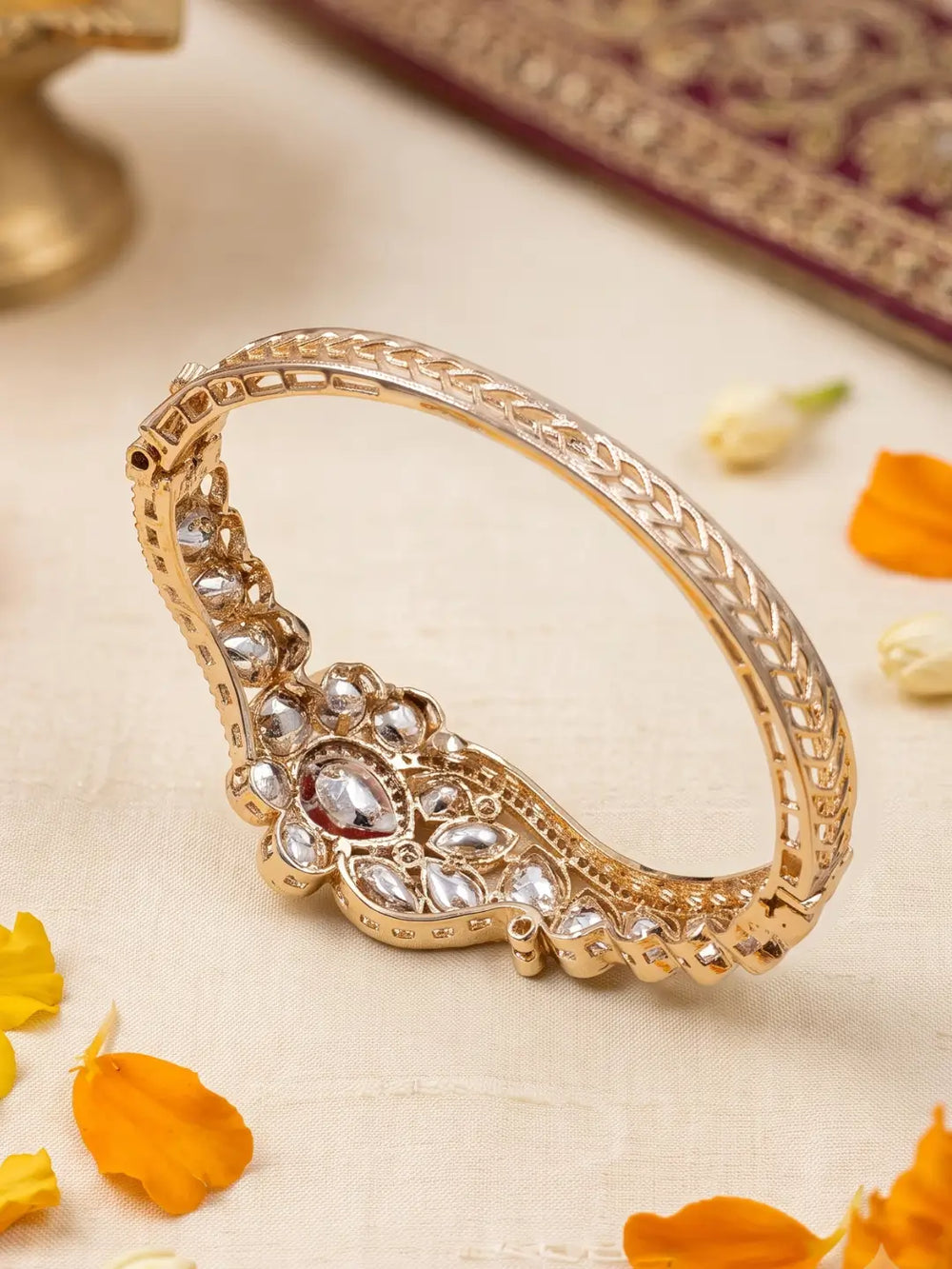 Designer Gold Plated Polki Bracelet For Women | Wedding & Party Wear