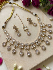 Gold Plated Polki Kundan Necklace Set With Tikka | Wedding & Festive Jewellery Set