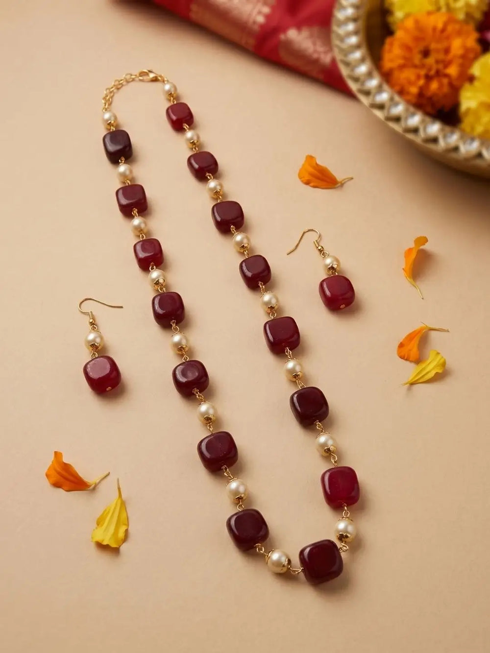 Elegant Natural red Jade Beads And Pearls Long Beaded Necklace - Gemstone Beaded Jewelry