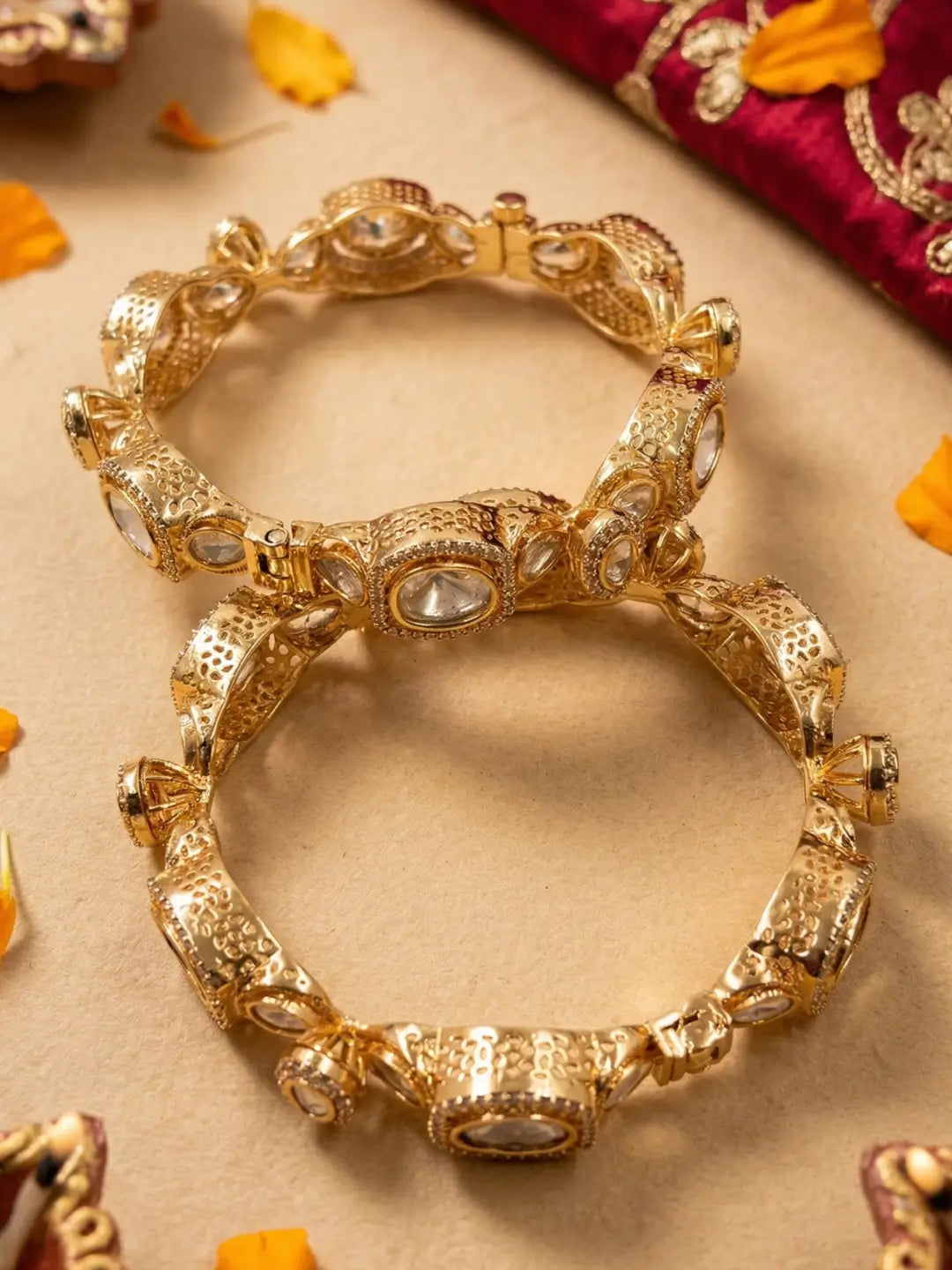 Designer Rose Gold Finish Kundan Polki Bangles | Weddings & Festive Wear
