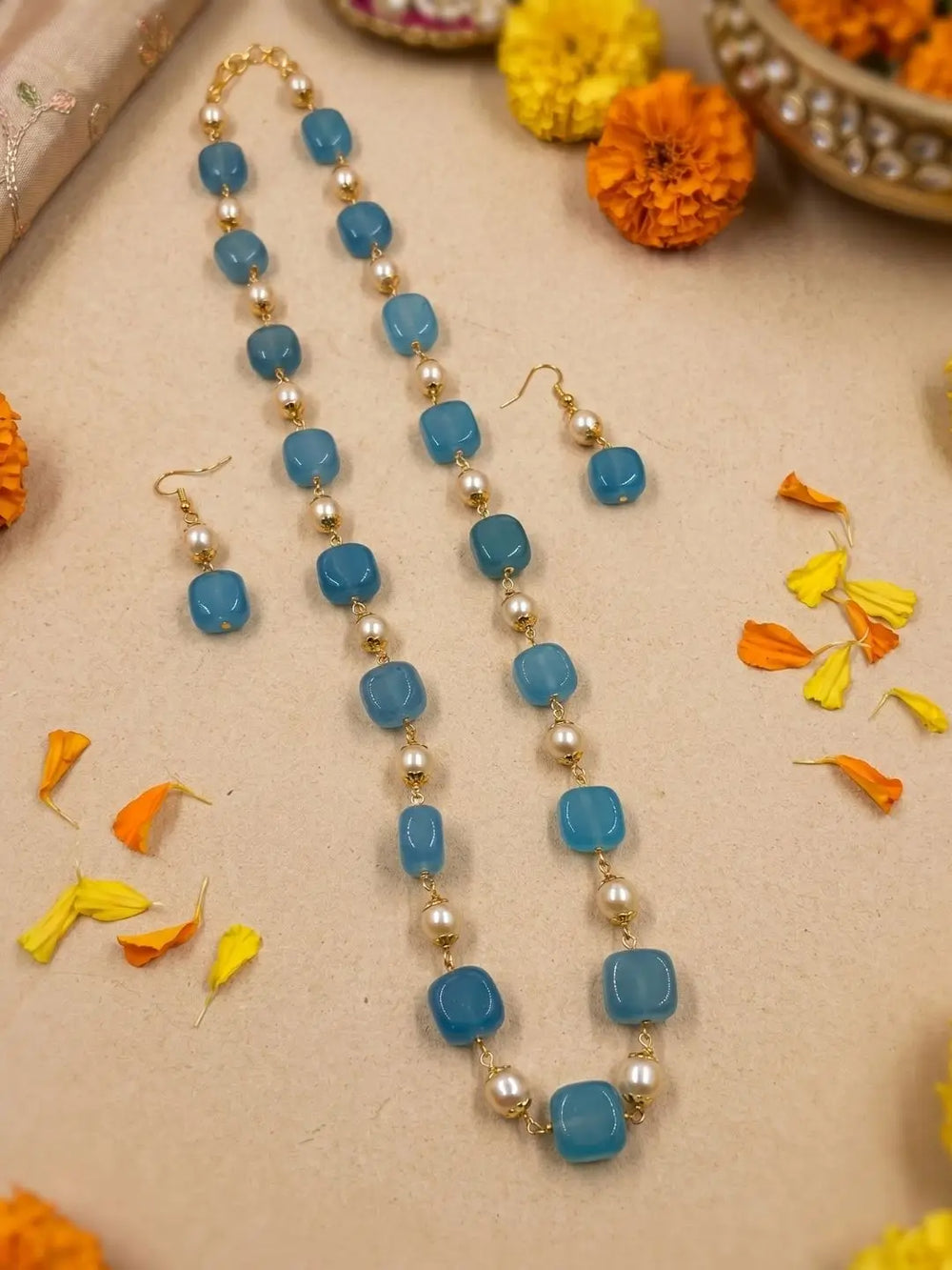 Elegant Natural sky blue coolur Jade Beads And Pearls Long Beaded Necklace - Gemstone Beaded Jewelry