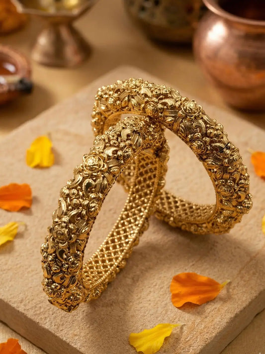 Traditional Gold Plated Unique Golden Nakshi Bangles For Women | Antique Bangles