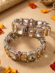 Dual Tone Victorian finish Uncut Polki Kundan Kada Bangles For Women | Wedding & Party Wear